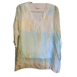 Belle France Womens Size Small Multicolor Abstract Silk Blend Embellished Blouse